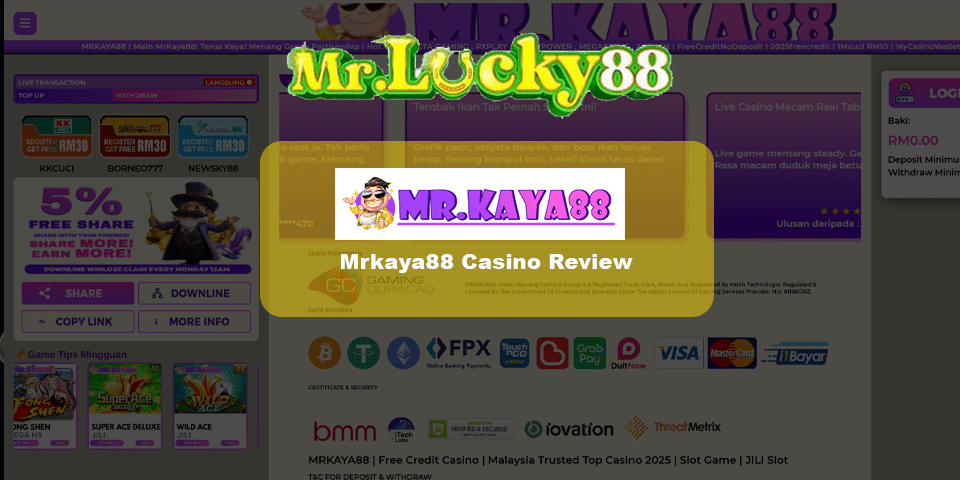 Mrkaya88 casino review on casino features & bonuses