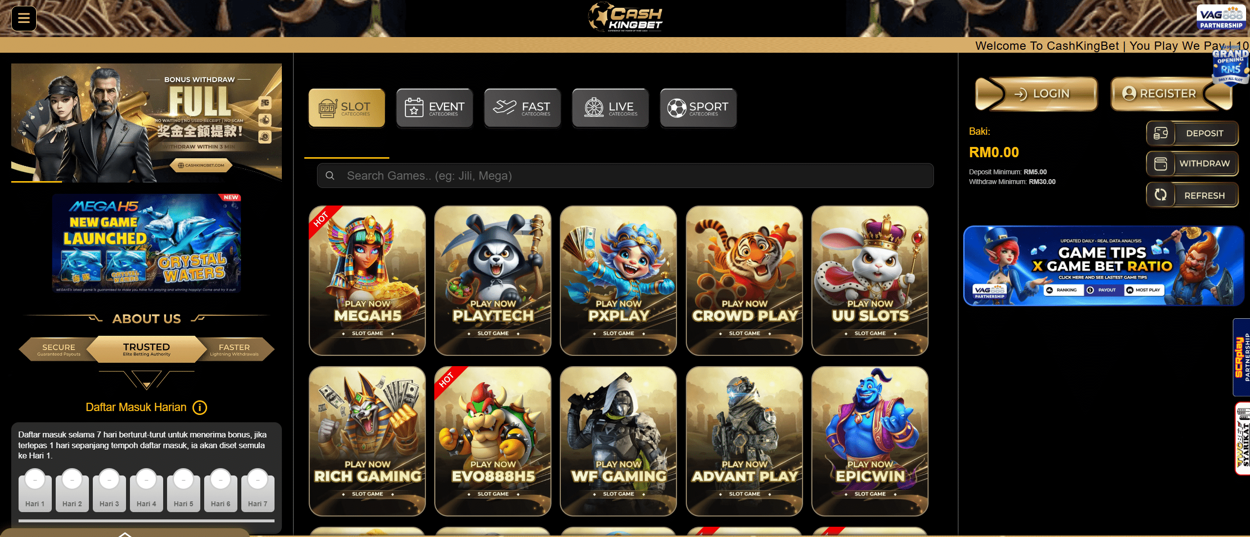 cashkingbet casino mainpage