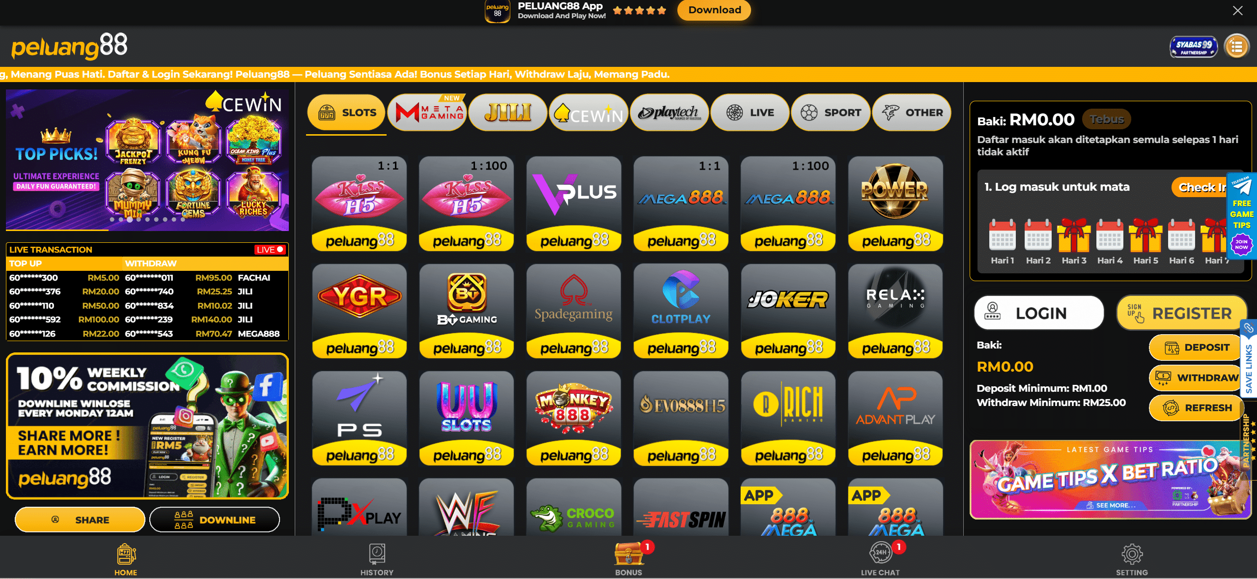 Peluang88 online casino homepage