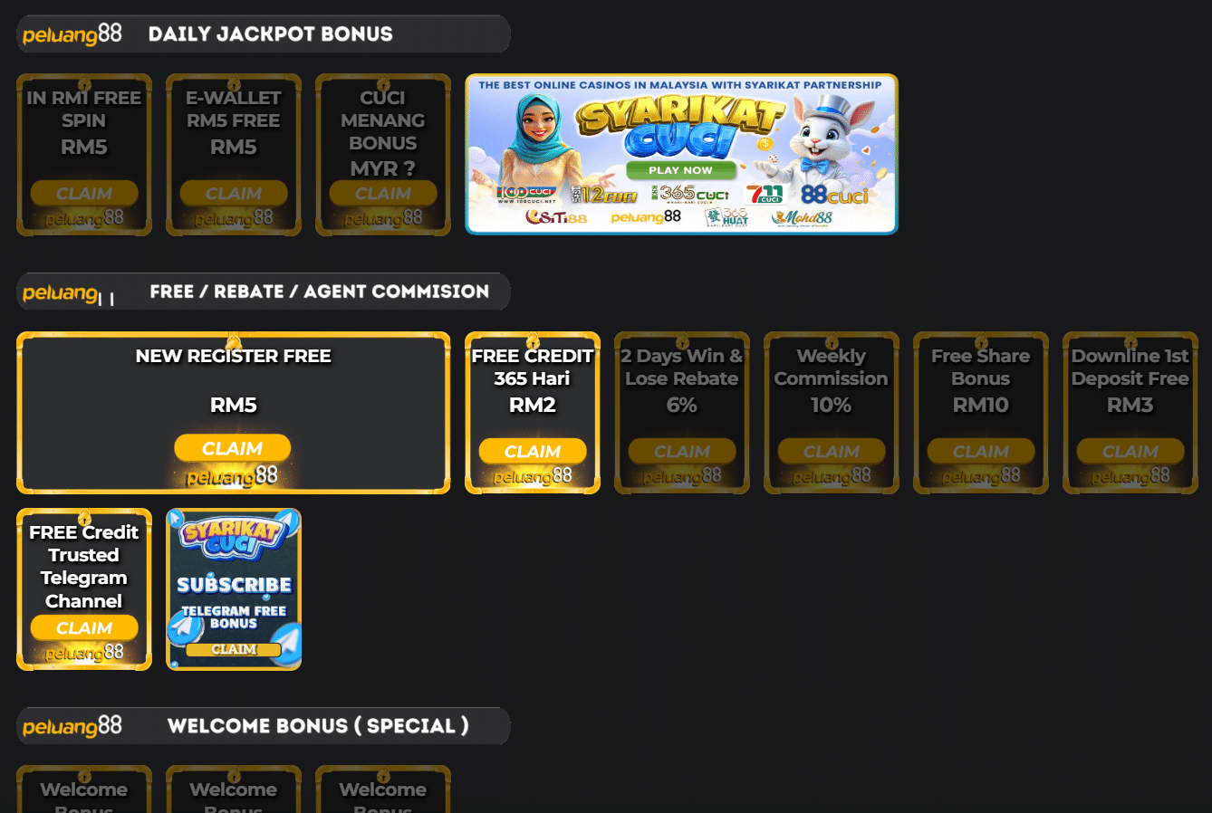 peluang88 online casino promotion page